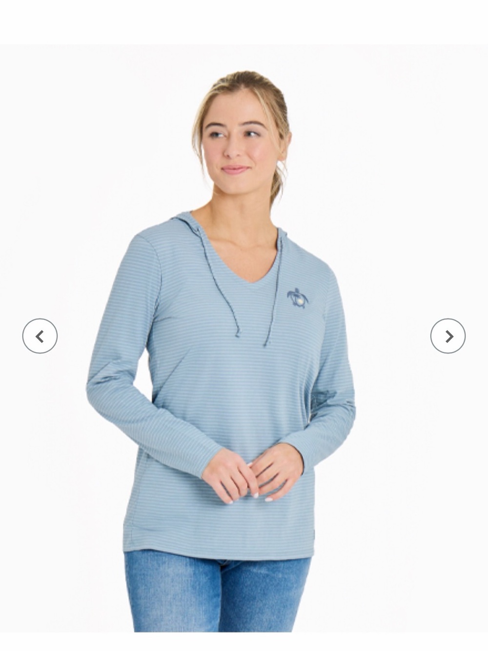 Life Is Good LS Shirt Crusher Lite Hooded Tee BLUE STRIPED Chest 42” Womens L